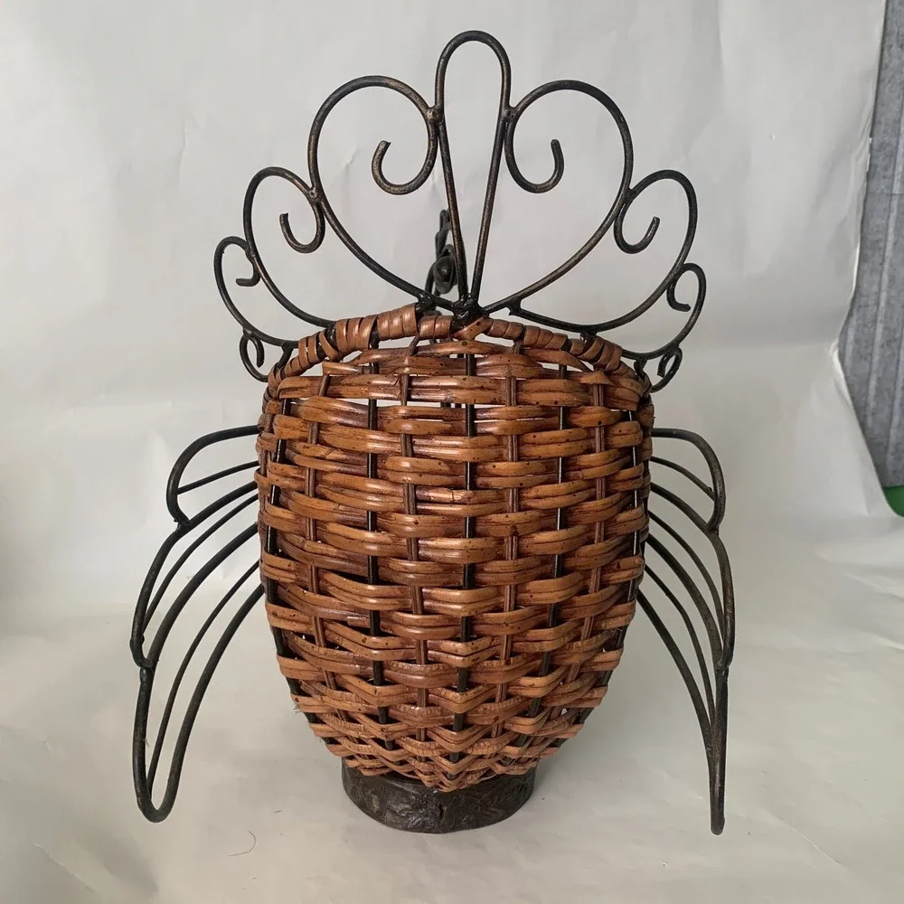Woven Rattan Metal Turkey Decorative Basket Brown Fall Farmhouse Thanksgiving